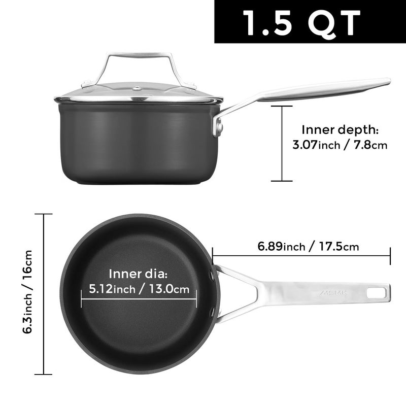 MSMK 1.5 Quart Saucepan with lid  Burnt also Non stick  Induction  Scratch-resistant  Small Cooking Pot - Image 3